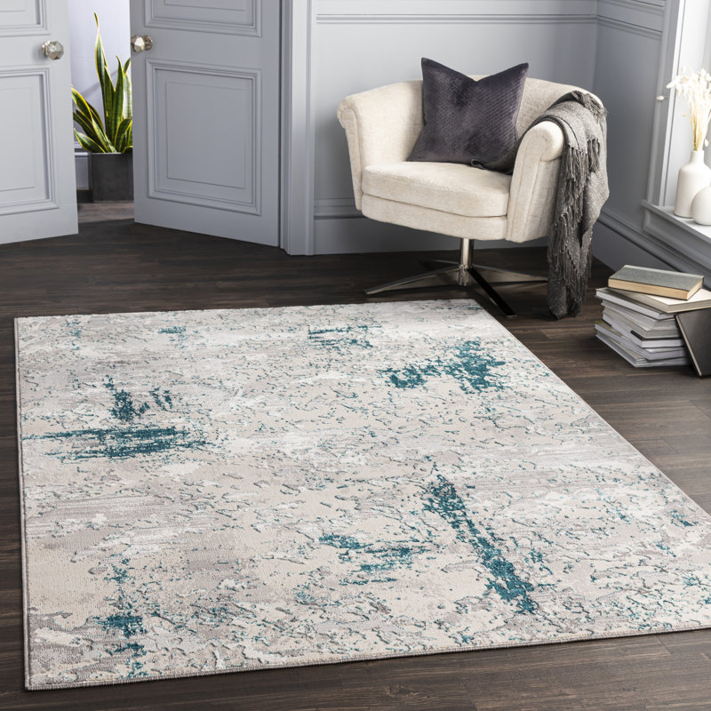 17 Stories Addilyn Abstract Teal/Beige Area Rug & Reviews Wayfair